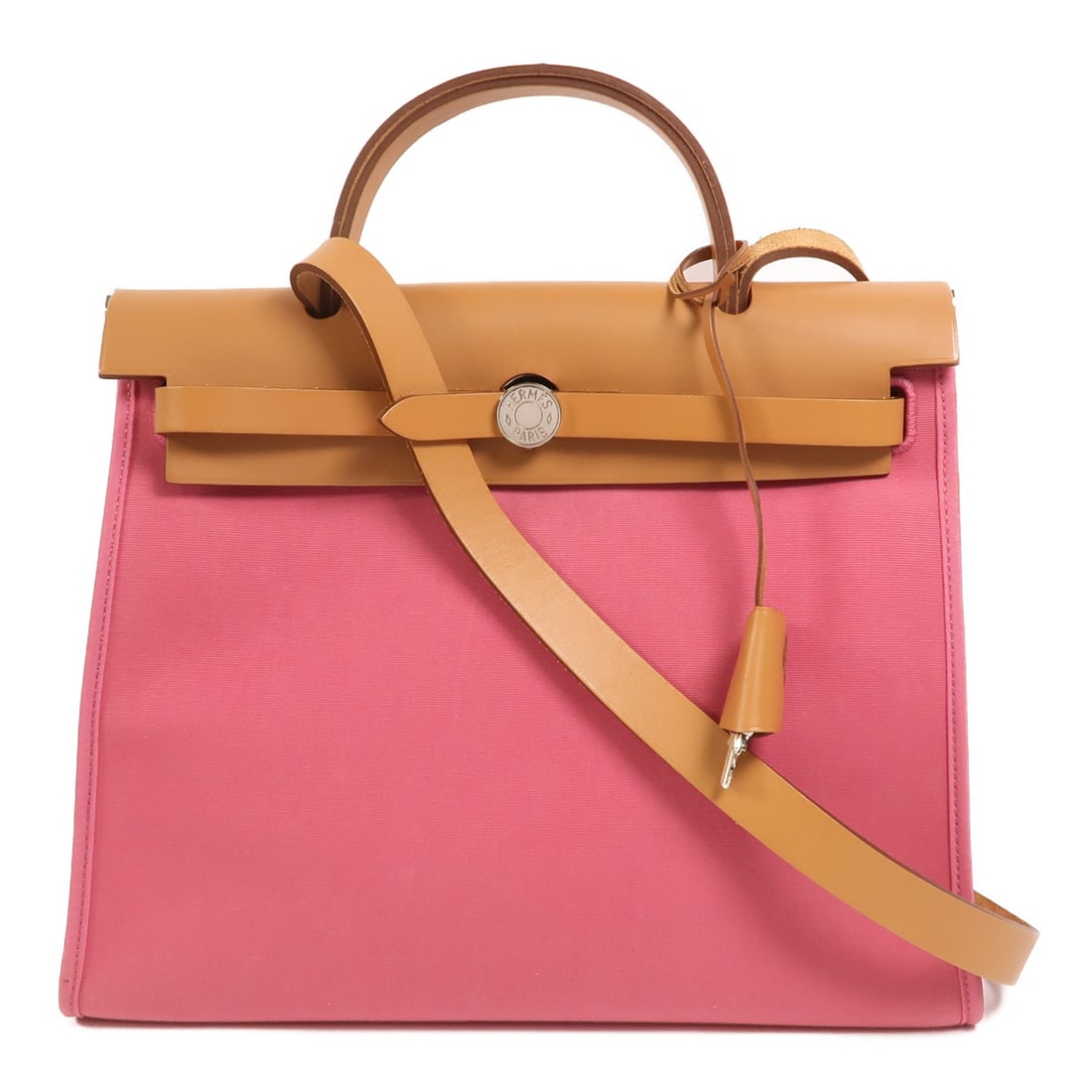 Hermes Herbag PM 2way Shoulder Bag Canvas Pink PHW: Hermes Herbag PM 2way Shoulder Bag Canvas Pink PHW Hermes Herbag PM 2-way shoulder bag in canvas with Rose Hortensia pink coloring and PHW. Made in France, this women's bag features a structured desig