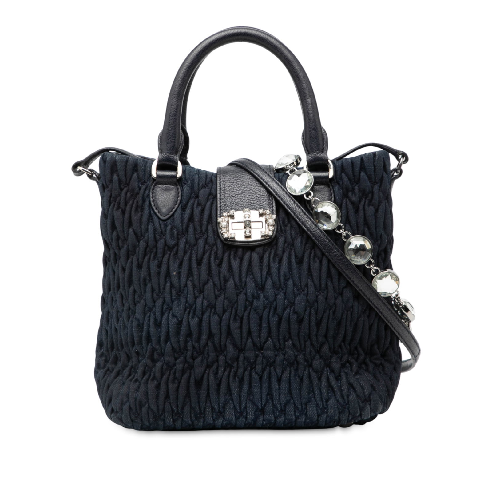 Crystal Embellished Matelasse Denim Satchel by Miu Miu with Chain Strap (1 of 7)
