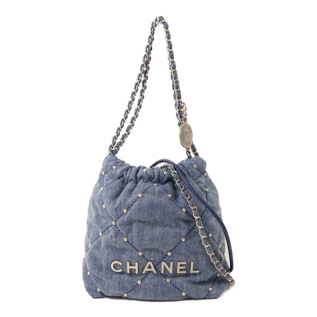 CHANEL AS3980 Chanel 22 Mini Denim 2way Shoulder Bag Blue: CHANEL AS3980 Chanel 22 Mini Denim 2way Shoulder Bag Blue CHANEL Chanel 22 Mini Chain Shoulder bag in blue denim with a 2way shoulder bag style. It features one inside card pocket and comes with a sho