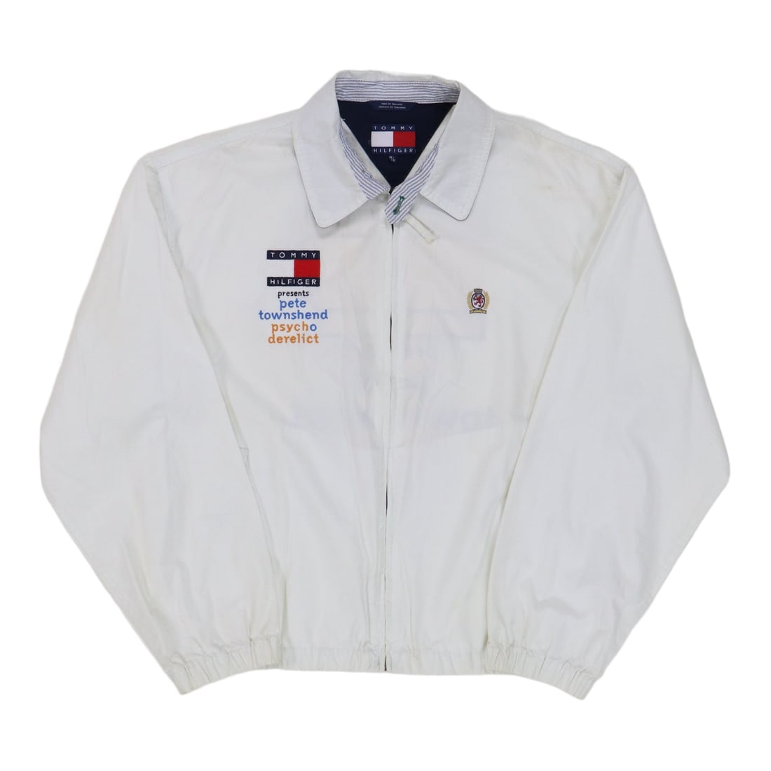 Tommy Hilfiger Psychoderelict Pete Townshend 1993 White Jacket Medium: Tommy Hilfiger Psychoderelict Pete Townshend 1993 White Jacket Medium Authentic original vintage 1993 Pete Townshend Psychoderelict Tommy Hilfiger shirt with front and back graphics. This is a true vi
