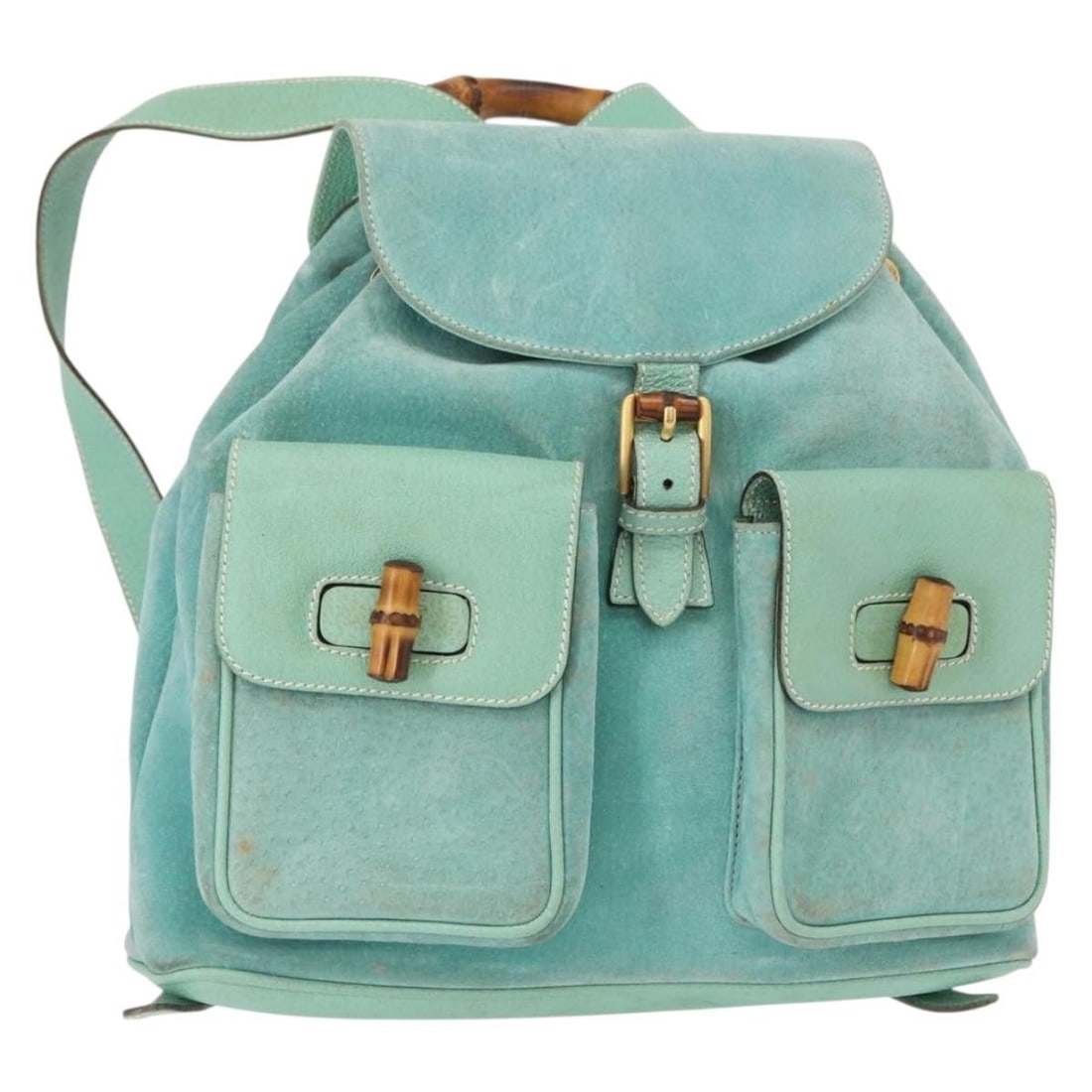 Gucci Vintage Bamboo Backpack Green Suede Made in Italy: Gucci Vintage Bamboo Backpack Green Suede Made in Italy This Gucci Vintage Bamboo Backpack is crafted from green suede and features the iconic bamboo detailing. Designed for women, this pre-owned back