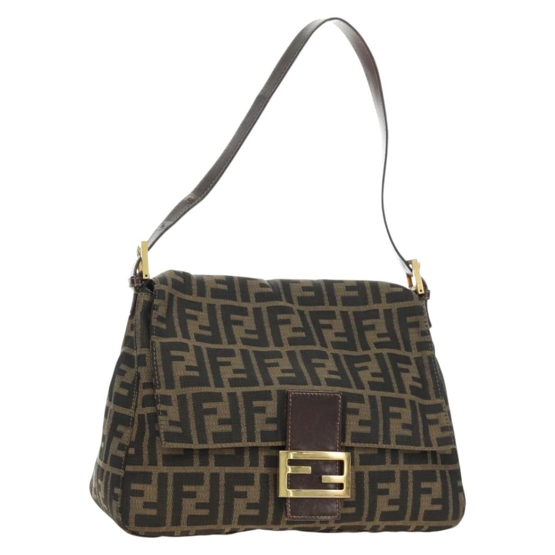 Fendi Mamma Baguette Zucca Canvas Shoulder Bag Black Brown: Fendi Mamma Baguette Zucca Canvas Shoulder Bag Black Brown This FENDI Mamma Baguette shoulder bag is crafted in Zucca canvas with a black and brown exterior. Made in Italy, it features a shoulder stra