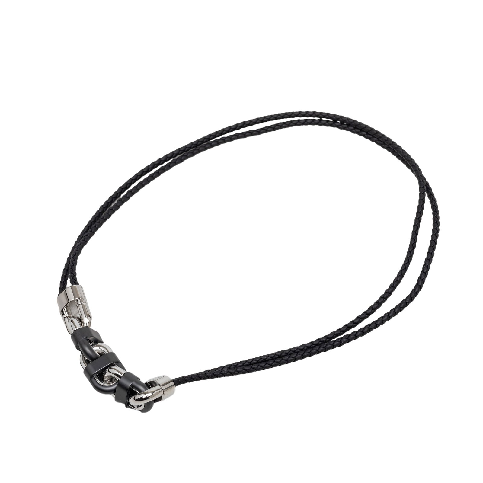 Hermes Chaine Maillon Double Tour leather necklace black (1 of 6)