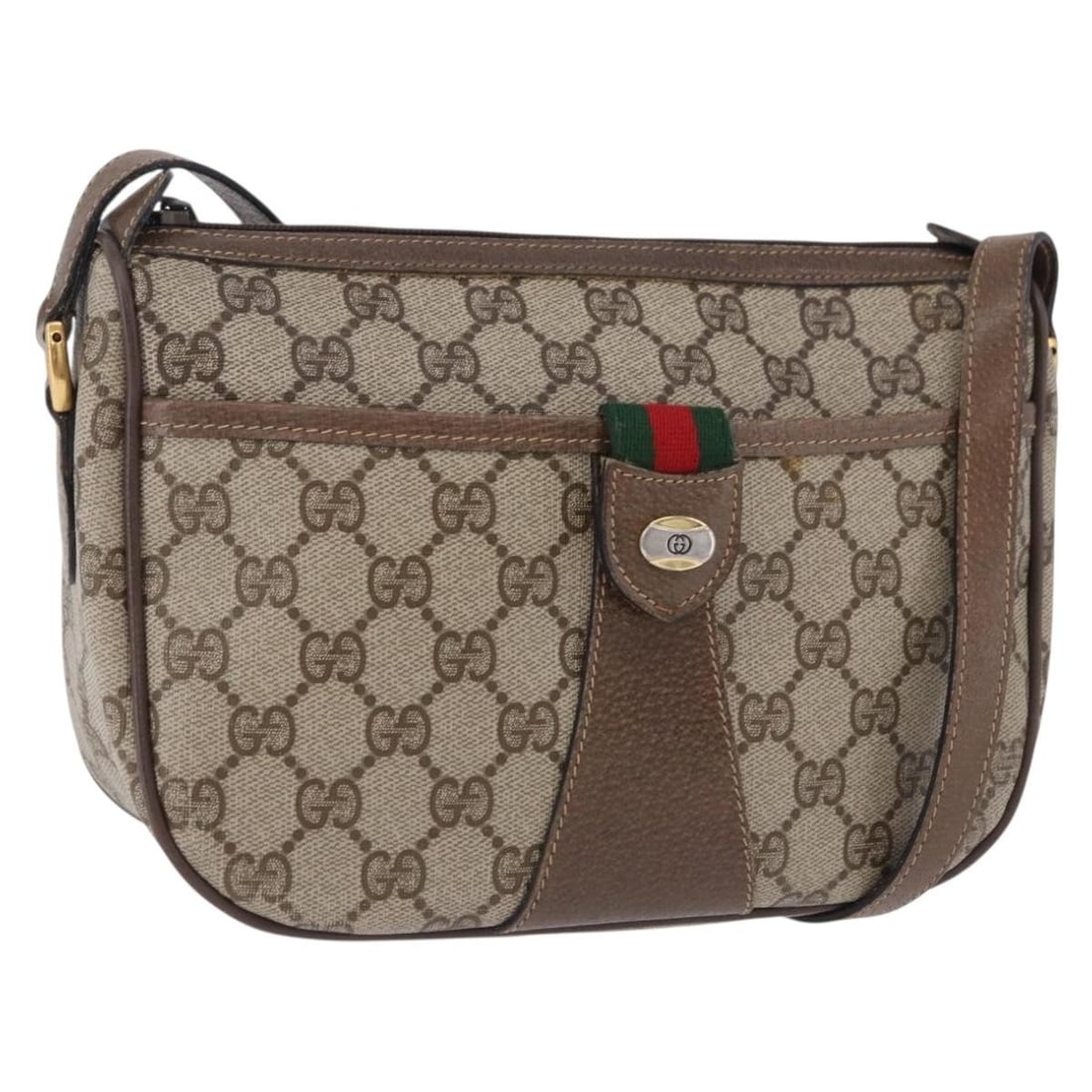 Gucci 02 14 032 GG Supreme Web Shoulder Bag Beige Gold PVC Leather: Gucci 02 14 032 GG Supreme Web Shoulder Bag Beige Gold PVC Leather Gucci GG Supreme Web Sherry Line shoulder bag in beige and gold PVC leather with GG canvas. Made in Italy, this women's bag includes 