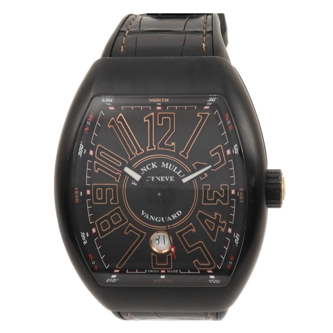 Mens FRANCK MULLER Vanguard V45SCDTTTNRBR5N Automatic Titanium Rose Gold Watch: Mens FRANCK MULLER Vanguard V45SCDTTTNRBR5N Automatic Titanium Rose Gold Watch Franck Muller Vanguard model V45SCDTTTNRBR5N automatic wristwatch for men with a black dial, black case color, and date d