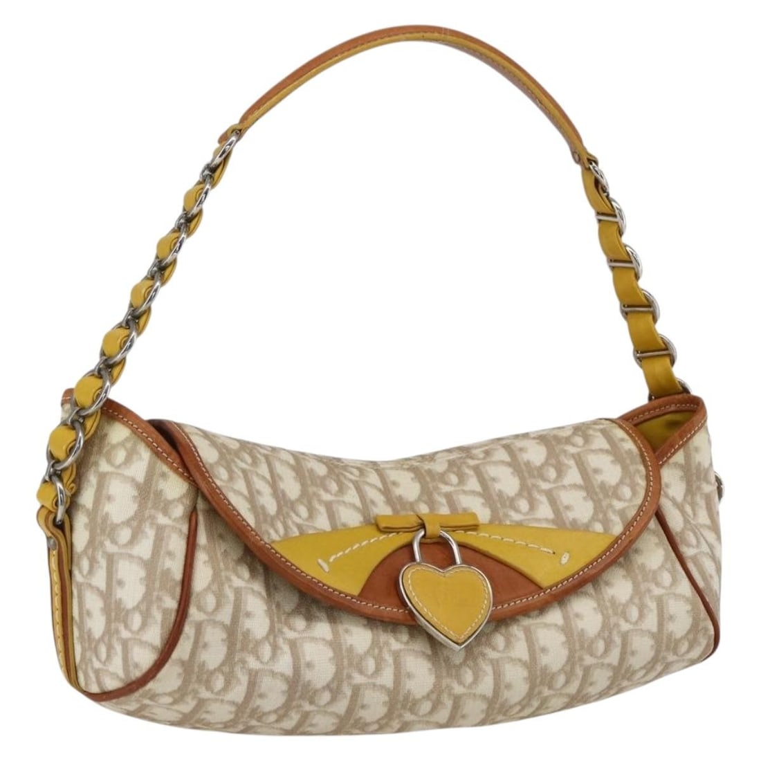 Ivory PVC Trotter Canvas Romantic Chain Shoulder Bag by Christian Dior: Ivory PVC Trotter Canvas Romantic Chain Shoulder Bag by Christian Dior This Christian Dior Trotter Canvas Romantic Chain Shoulder Bag features an ivory and silver color scheme with PVC leather and Tro