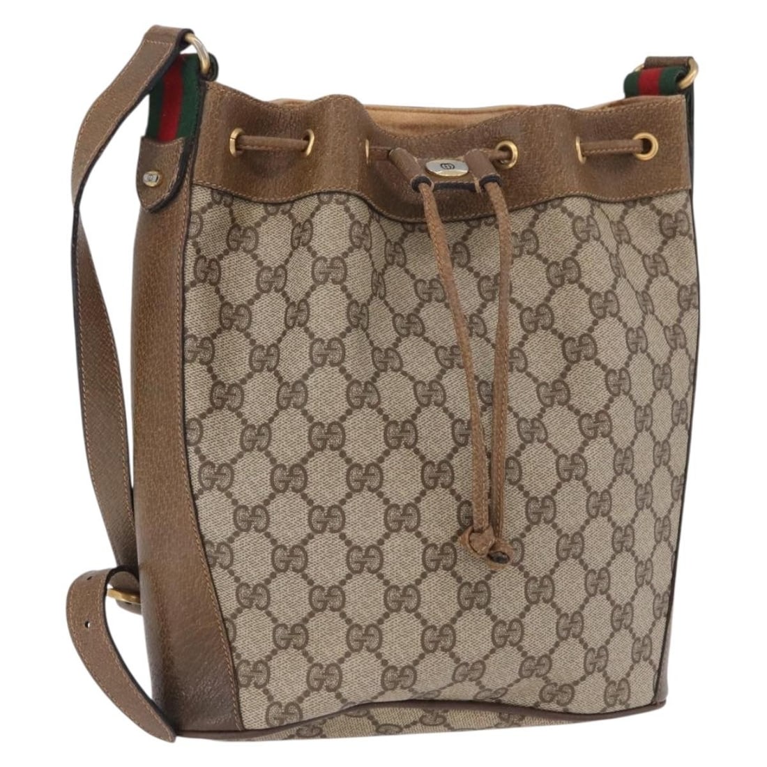 Gucci Sherry Line GG Supreme PVC Shoulder Bag Beige Gold: Gucci Sherry Line GG Supreme PVC Shoulder Bag Beige Gold Authentic Gucci GG Supreme Web Sherry Line shoulder bag in beige and gold PVC leather with GG canvas. Made in Italy for women, this shoulder ba