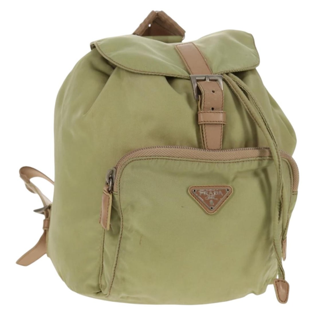 Prada Nylon Beige Silver Women's Backpack Italy: Prada Nylon Beige Silver Women's Backpack Italy This PRADA backpack is crafted from beige nylon with silver-tone accents. Designed for women, it features a compact silhouette with approximate dimensio