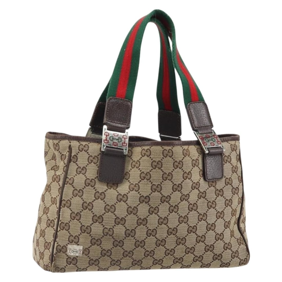 Gucci 145810 GG Canvas Hand Bag Beige Silver Sherry Web: Gucci 145810 GG Canvas Hand Bag Beige Silver Sherry Web GUCCI hand bag from the GG Canvas Web Sherry Line in beige and silver. Made in Italy, this women's bag is crafted from GG Canvas and features a 