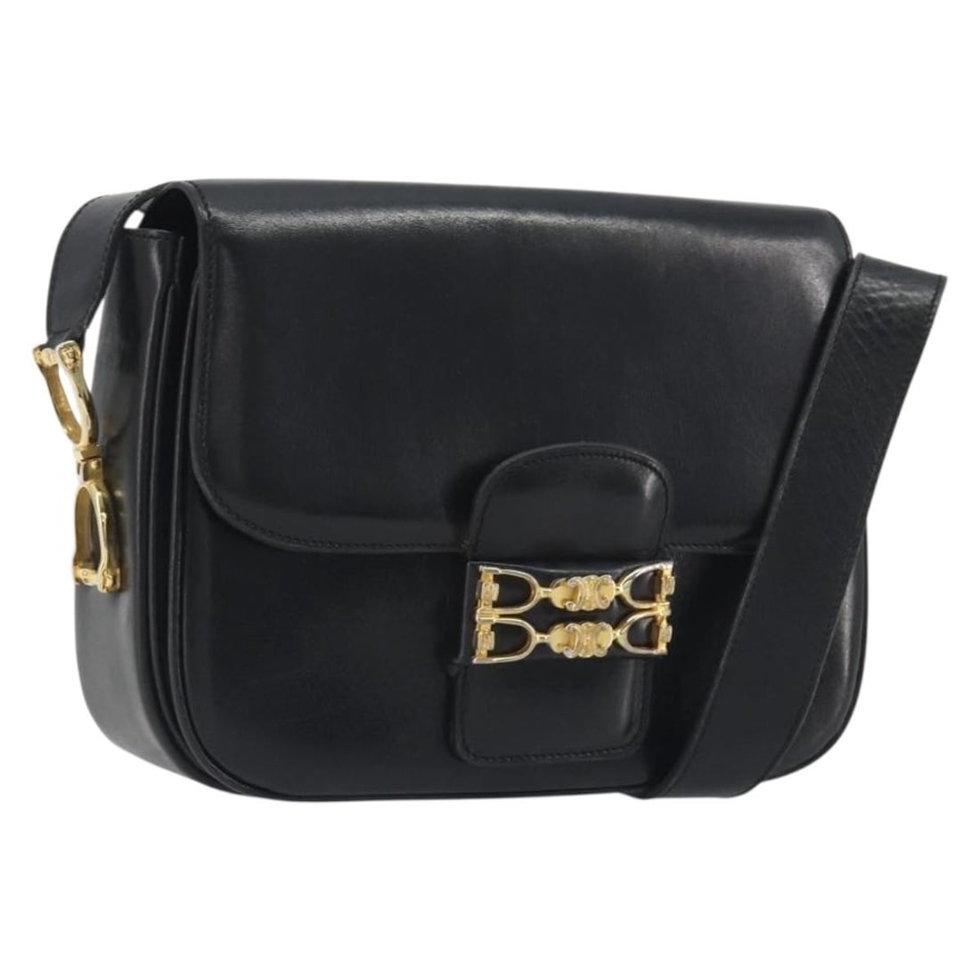 CELINE black leather shoulder bag with gold tone hardware: CELINE black leather shoulder bag with gold tone hardware Authentic CELINE shoulder bag in black leather with gold-tone accents. This women's bag is made in Italy and includes only the item shown, wit