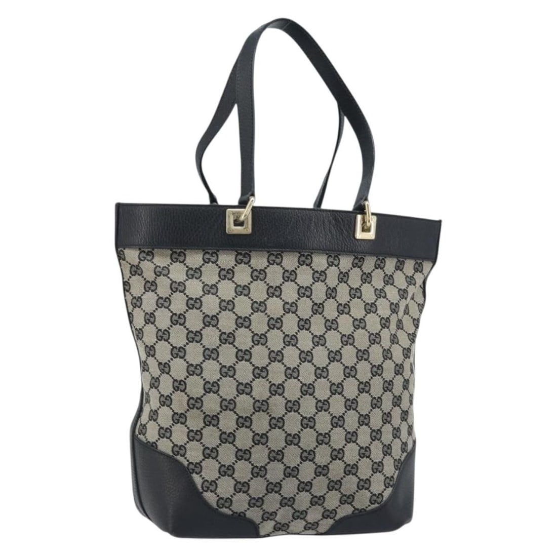 Gucci 272377 Womens GG Canvas Tote in Black Gold: Gucci 272377 Womens GG Canvas Tote in Black Gold Authentic Gucci tote bag in black and gold GG canvas, designed for women and made in Italy. This pre-owned bag shows heavy use, with shape loss, rubbin