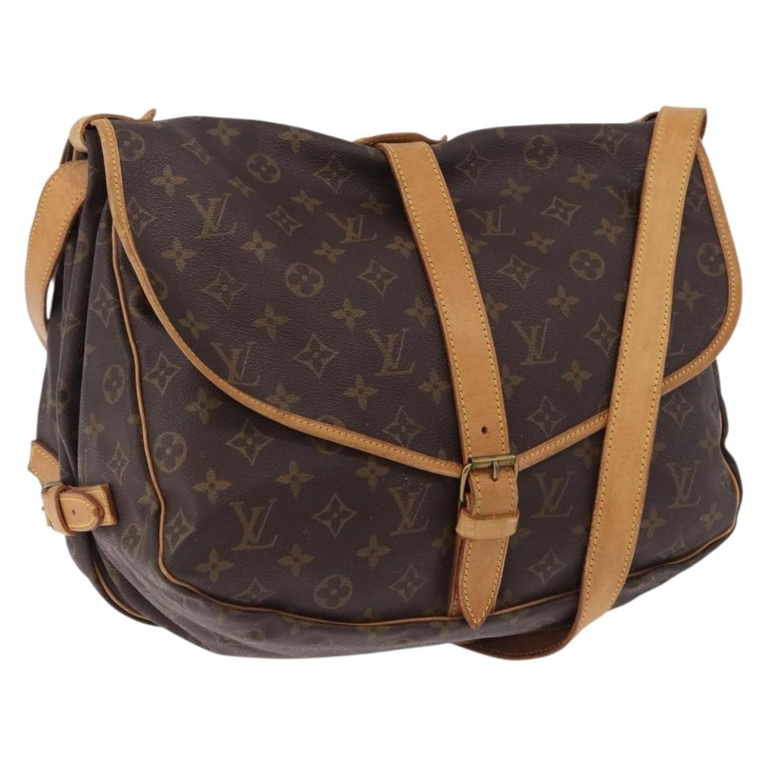 Louis Vuitton M42254 Saumur 35 Monogram Canvas Shoulder Bag: Louis Vuitton M42254 Saumur 35 Monogram Canvas Shoulder Bag Louis Vuitton Monogram Saumur 35 shoulder bag in monogram canvas, made in France. This women's bag is a heavily used example with visible we