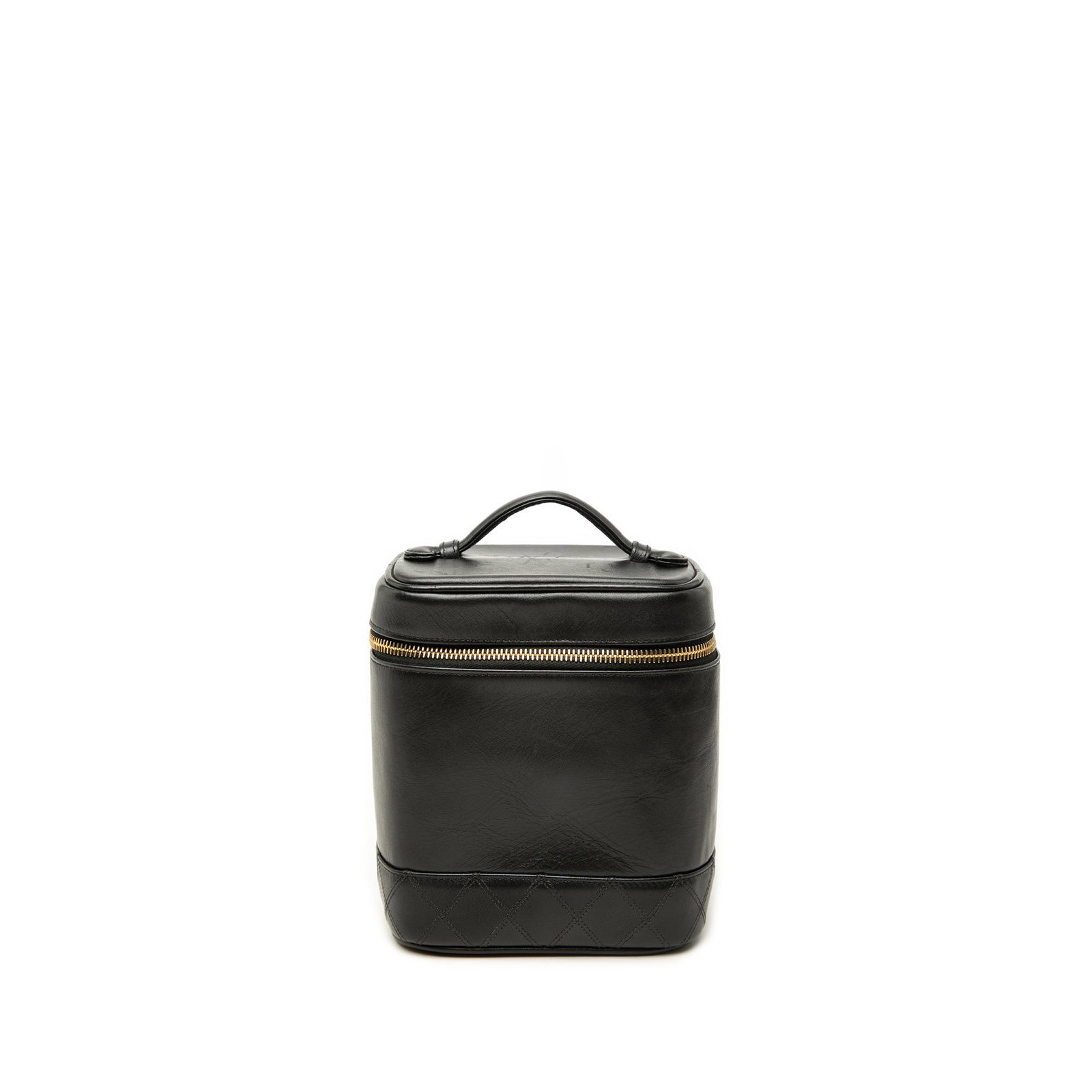 Chanel CC Vanity Case Black Lambskin Leather Bag: Chanel CC Vanity Case Black Lambskin Leather Bag Chanel CC Lambskin Vanity Case crafted in black lambskin leather with a structured silhouette. It features a flat top handle, a zip-around top closure,