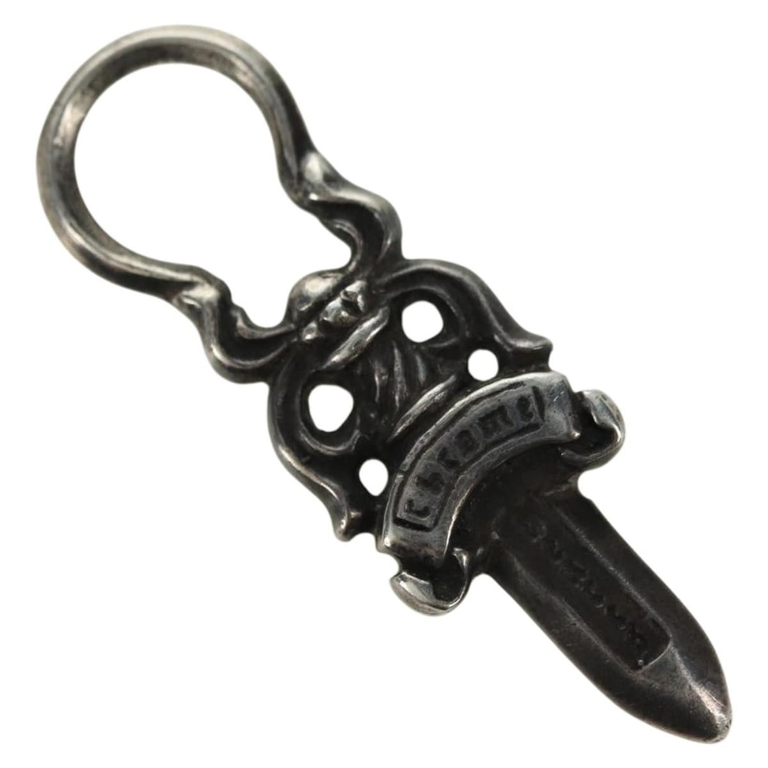 Chrome Hearts AG925 Silver Dagger Pendant Top Charm: Chrome Hearts AG925 Silver Dagger Pendant Top Charm Chrome Hearts dagger charm pendant top in silver Ag925. The item is a women's pendant top with a width of 1 cm and a height of 3.5 cm. Condition is 