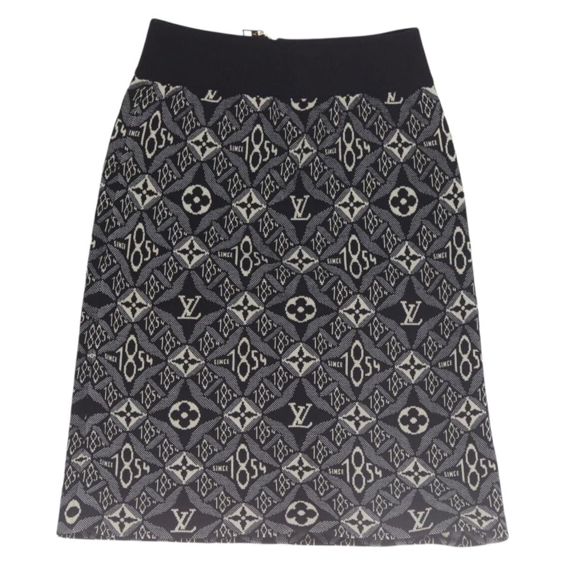 Louis Vuitton Navy Monogram Canvas Knit Skirt: Louis Vuitton Navy Monogram Canvas Knit Skirt This pre-owned Louis Vuitton knit skirt features the iconic 1854 print in navy on Monogram Canvas material. Designed for women, it is made in Italy and sh