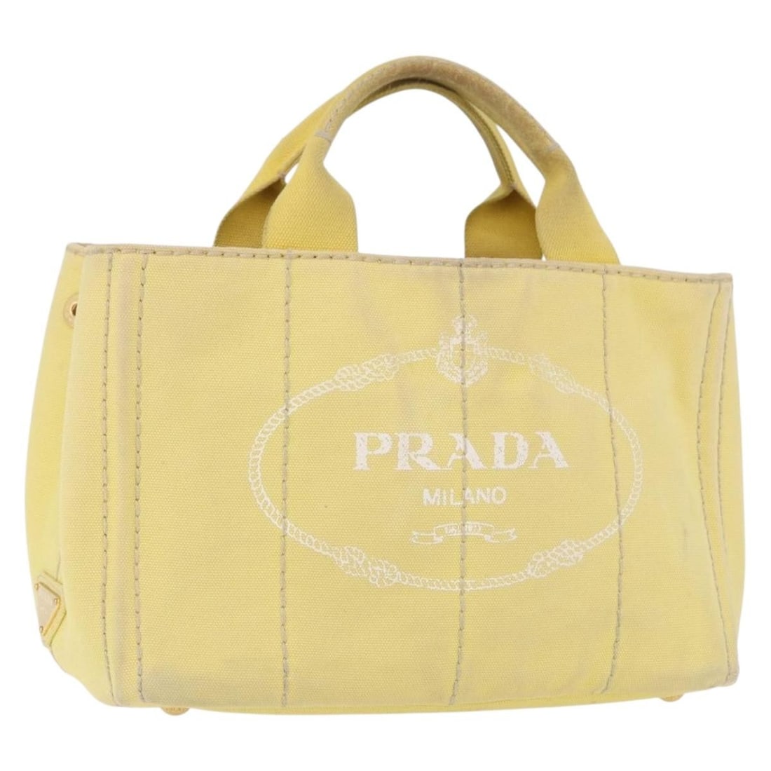 Prada Kanapa PM Canvas Hand Bag Yellow Gold: Prada Kanapa PM Canvas Hand Bag Yellow Gold Pre-owned Prada Kanapa PM handbag in yellow/gold canvas. This women's handbag is made in Turkey and includes only the bag shown; the item box and dust bag a