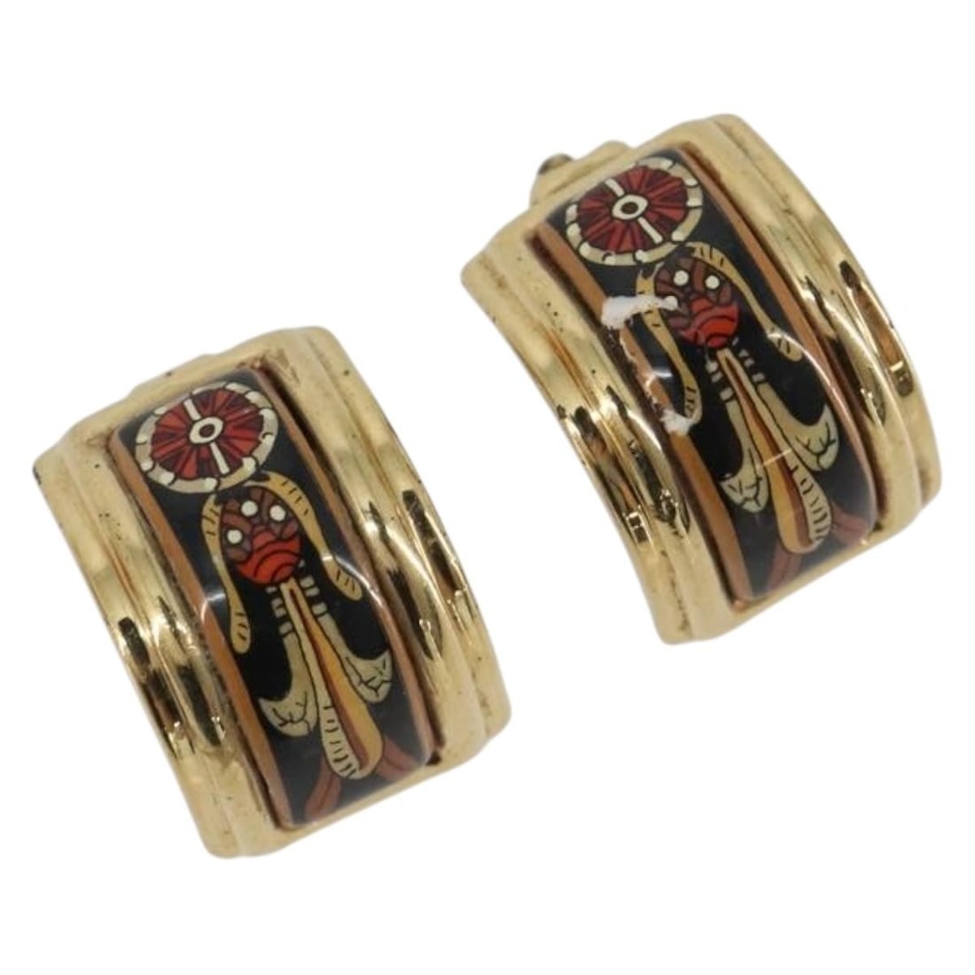 Hermes Gold Tone Metal Earring with Box: Hermes Gold Tone Metal Earring with Box Authentic Hermes women's earring in gold-tone metal. Made in France, this piece comes with its item box. Condition is B with reasonable wear and tear, including
