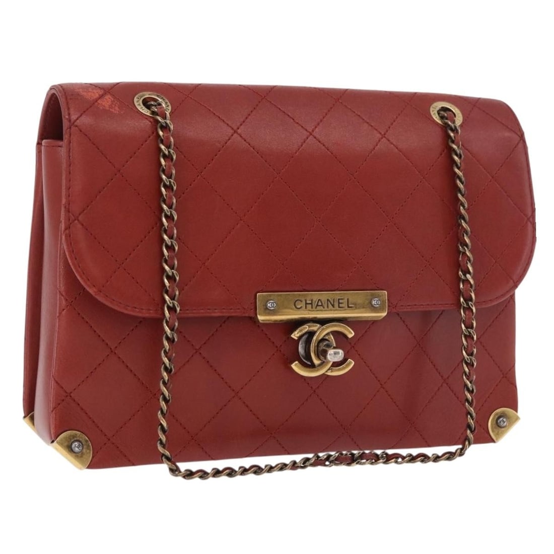 CHANEL Matelasse Lamb Skin Shoulder Bag Red CC Chain: CHANEL Matelasse Lamb Skin Shoulder Bag Red CC Chain Chanel Matelasse chain shoulder bag in red lamb skin with gold-tone accents. This women's shoulder bag was made in Italy and includes only the item