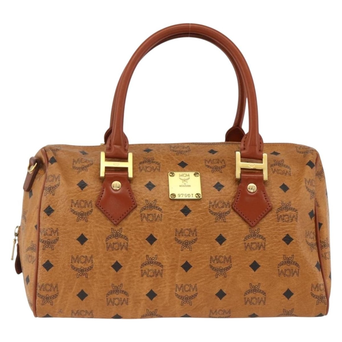 Brown leather handbag MCM Visetos logogramme 32cm Germany (1 of 18)