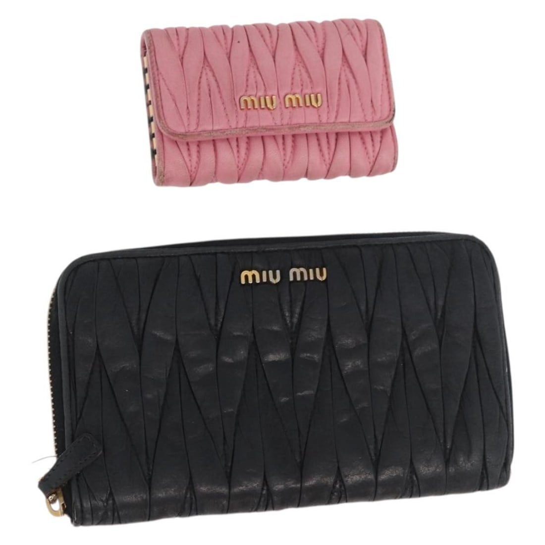 Miu Miu Leather Matelasse Black Pink Wallet Set (1 of 15)