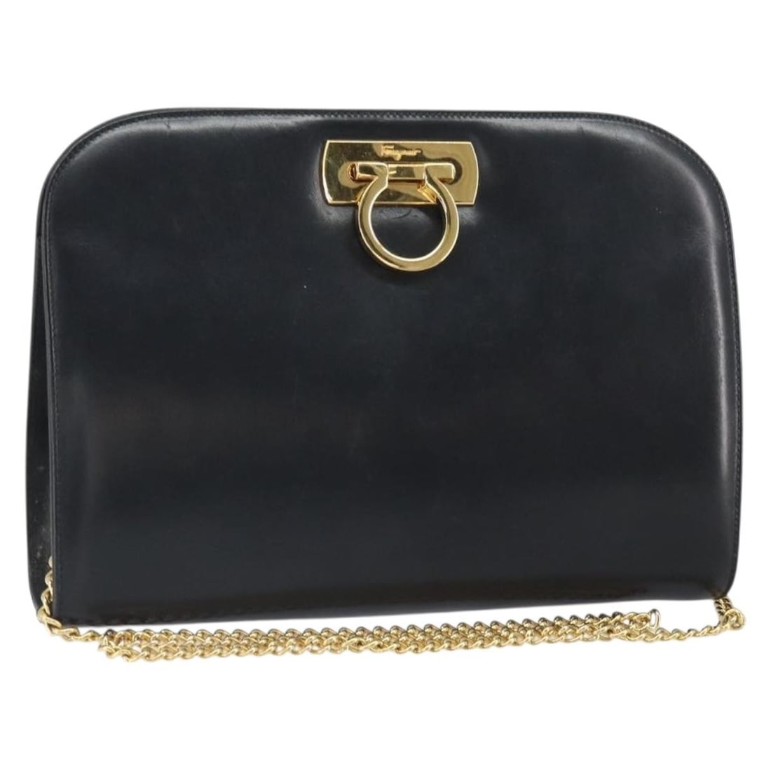Black Leather Shoulder Bag Salvatore Ferragamo Gancini Chain Italy: Black Leather Shoulder Bag Salvatore Ferragamo Gancini Chain Italy Salvatore Ferragamo Gancini Chain Shoulder Bag in black and gold leather, made in Italy. This women's shoulder bag features a chain s