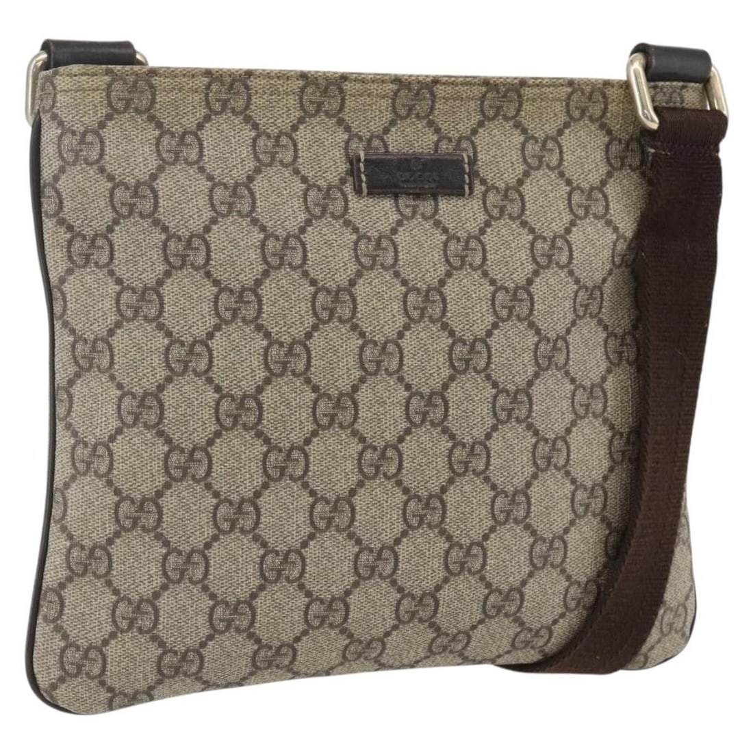 GUCCI GG Supreme Beige Gold Shoulder Bag PVC Auth 201538: GUCCI GG Supreme Beige Gold Shoulder Bag PVC Auth 201538 Elevate your accessory collection with this authentic GUCCI GG Supreme Shoulder Bag. Crafted in Italy, this stylish shoulder bag features a lux