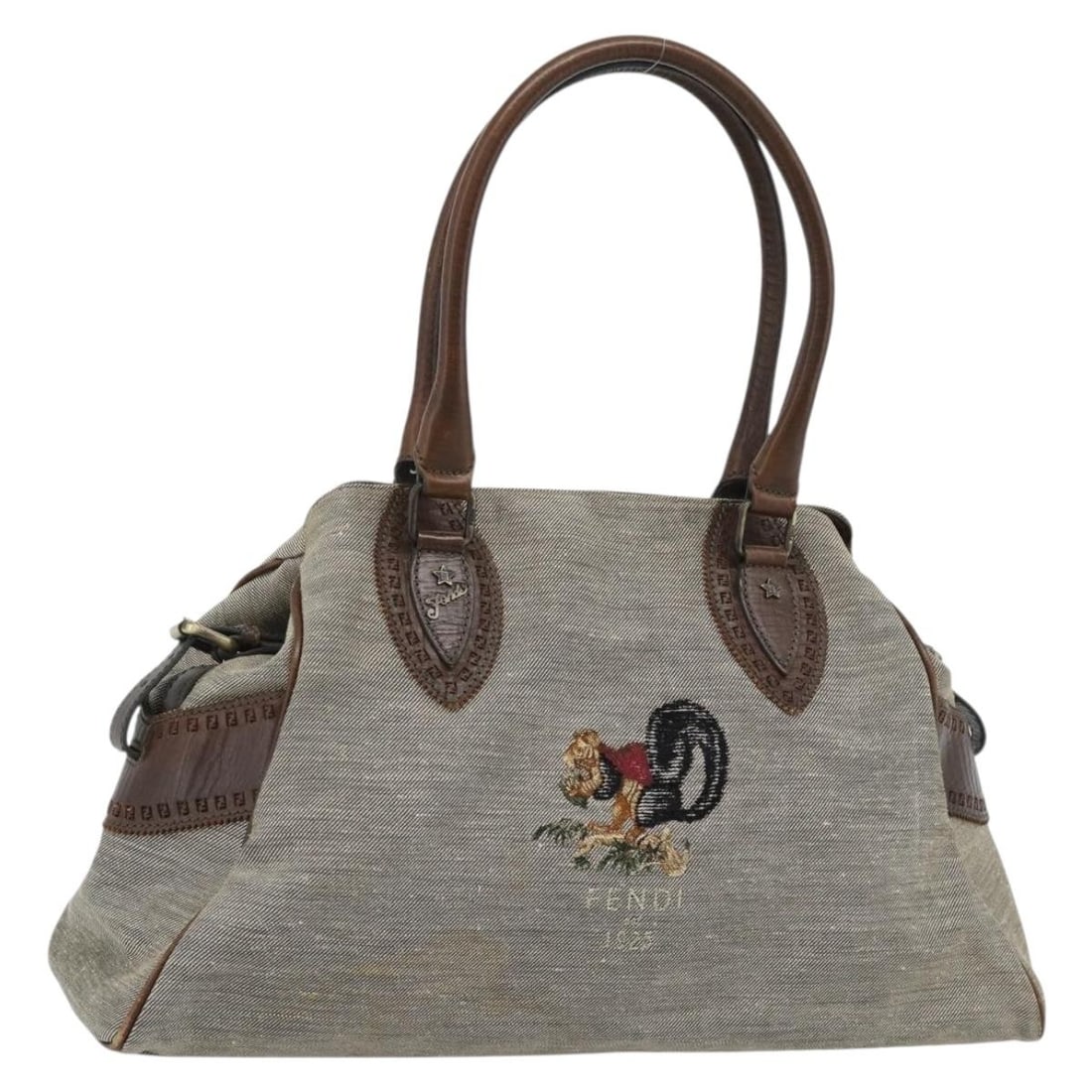 FENDI 8BN162 Canvas Handbag Gray Brown Made in Italy: FENDI 8BN162 Canvas Handbag Gray Brown Made in Italy Authentic FENDI women's handbag in gray and brown canvas. This Italy-made bag features a structured handheld design and is offered without the orig
