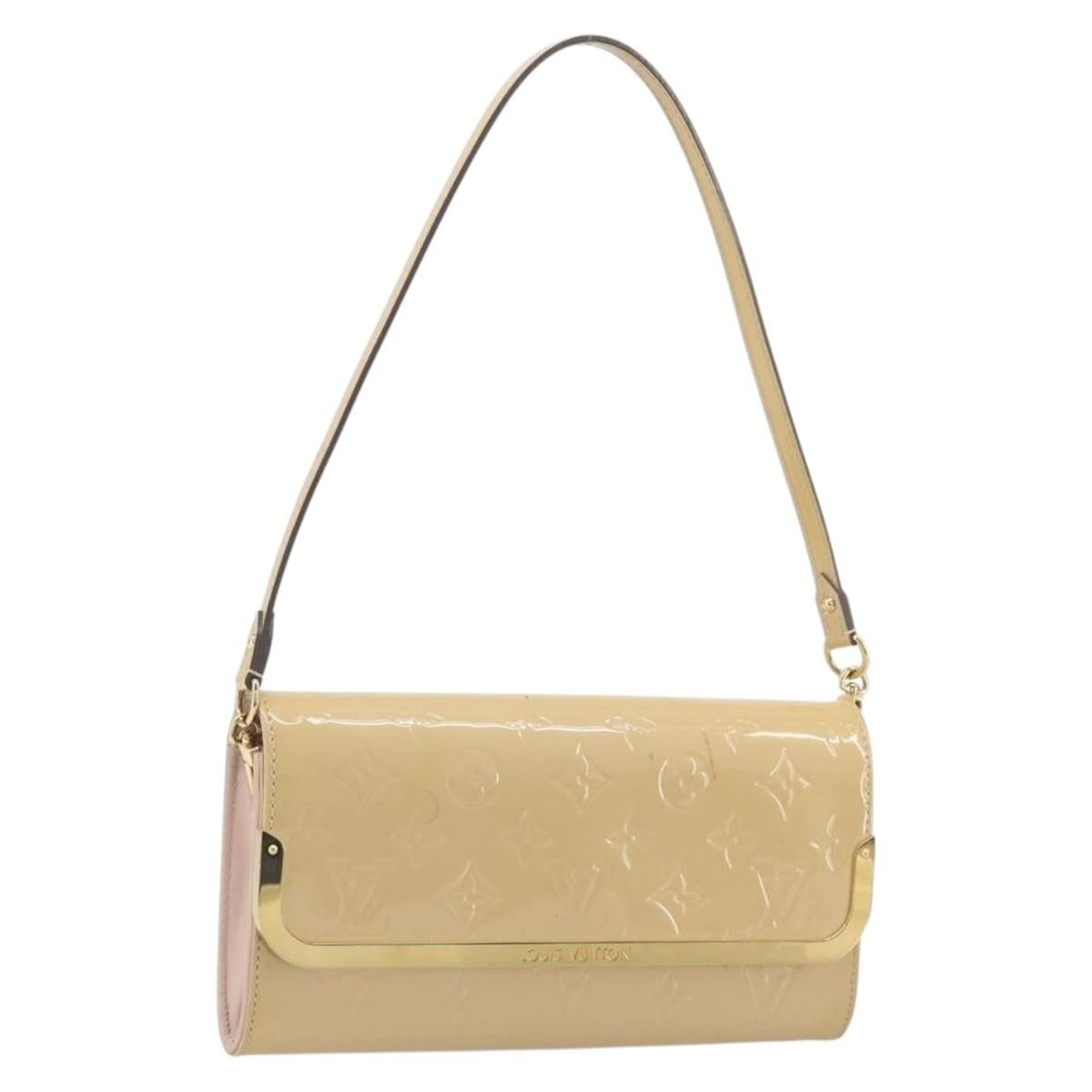 Louis Vuitton Rossmore MM shoulder bag in beige patent leather M91757: Louis Vuitton Rossmore MM shoulder bag in beige patent leather M91757 Louis Vuitton Rossmore MM shoulder bag in Monogram Vernis patent leather with a beige poodle colorway. This women's bag is made in