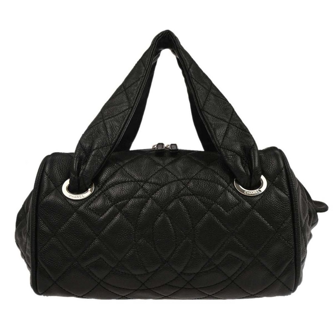 CHANEL Caviar Medium Top Handle Satchel in Black Calfskin: CHANEL Caviar Medium Top Handle Satchel in Black Calfskin Chanel black calfskin handbag in a medium satchel/top handle silhouette. Crafted in black caviar skin leather, this Italy-made bag features a 