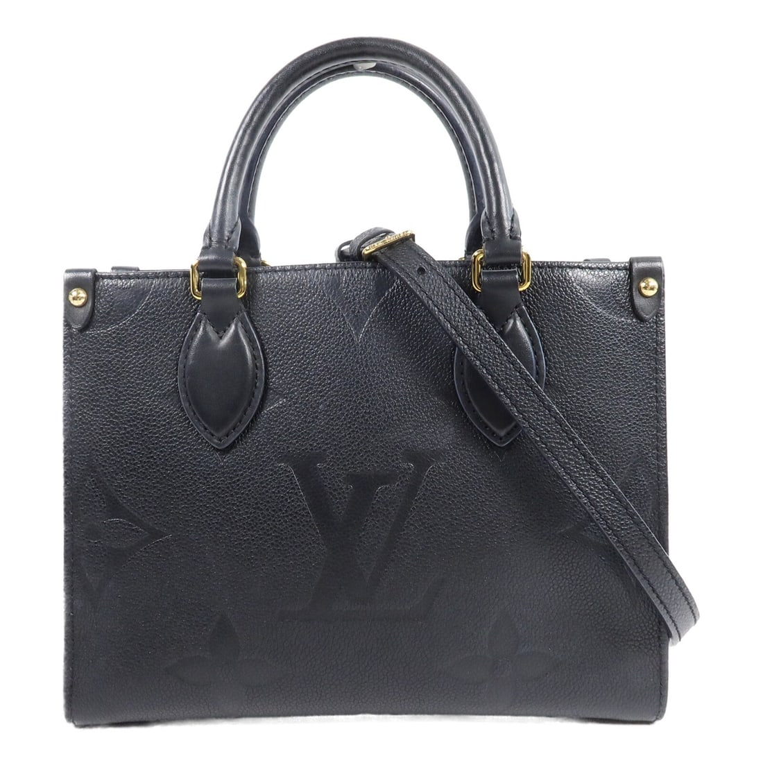 Louis Vuitton OnTheGo PM M45653 black Monogram Empreinte 2way bag: Louis Vuitton OnTheGo PM M45653 black Monogram Empreinte 2way bag Louis Vuitton OnTheGo PM 2-way shoulder bag in black Monogram Empreinte calfskin. This women's bag features a structured compact silho
