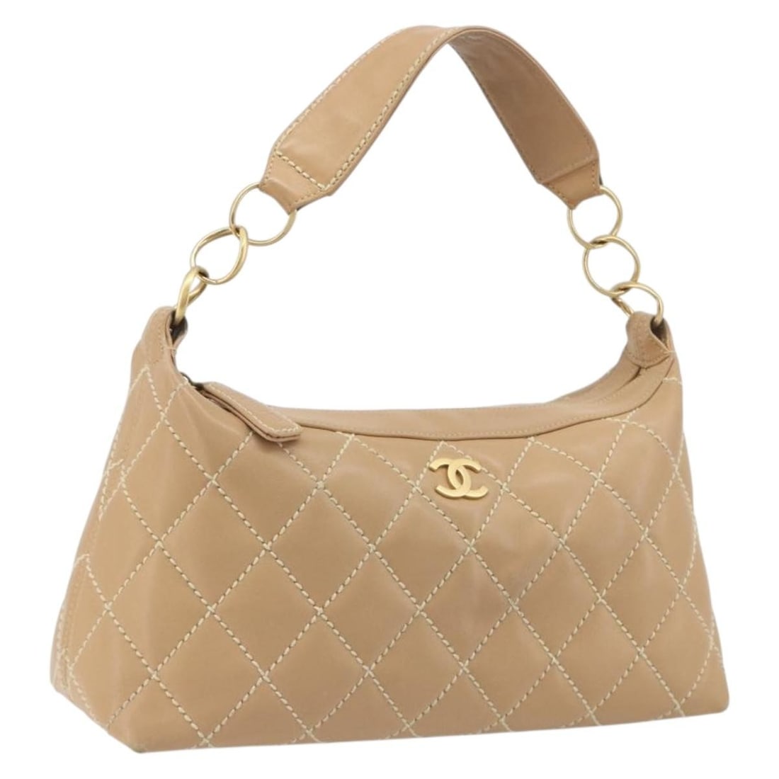CHANEL Wild Stitch Beige Leather Shoulder Bag Gold CC: CHANEL Wild Stitch Beige Leather Shoulder Bag Gold CC Authentic CHANEL Wild Stitch shoulder bag in beige and gold leather. This women's shoulder bag is made in Italy and features the Wild Stitch desig