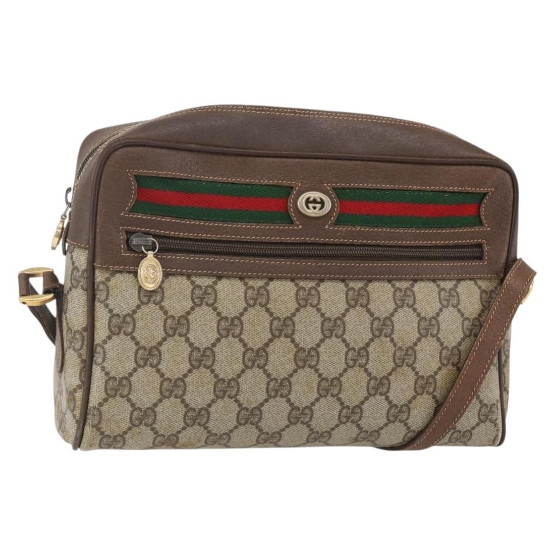 Gucci Sherry Line GG Supreme PVC Shoulder Bag Beige Gold 158511: Gucci Sherry Line GG Supreme PVC Shoulder Bag Beige Gold 158511 Gucci GG Supreme Web Sherry Line shoulder bag in beige and gold PVC leather with GG canvas construction. Made in Italy, this women's sho