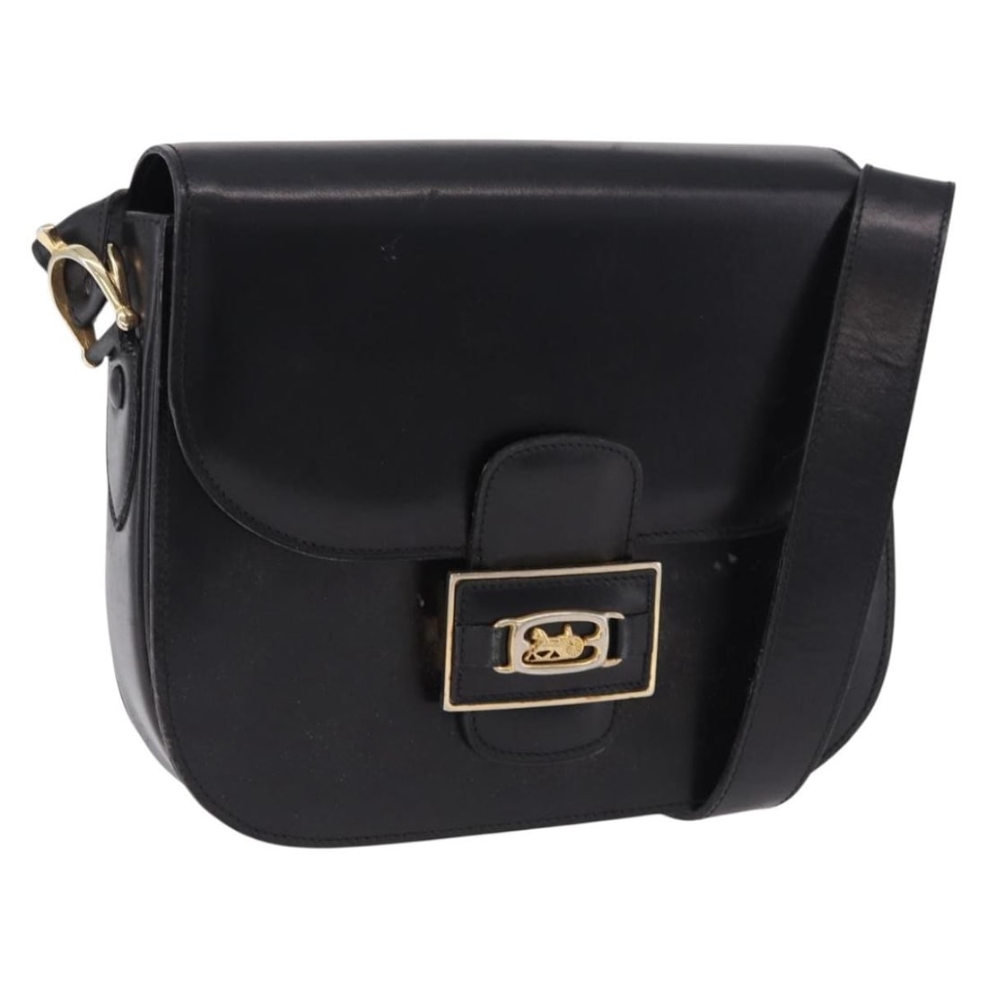 CELINE Horse Carriage leather shoulder bag black gold tone: CELINE Horse Carriage leather shoulder bag black gold tone Celine horse carriage shoulder bag in black leather with gold-tone accents. Made in Italy, this women's shoulder bag includes only the item s