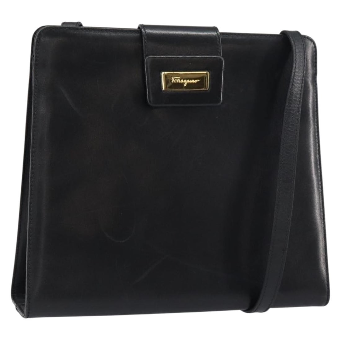 Salvatore Ferragamo Vintage Shoulder Bag Black Leather: Salvatore Ferragamo Vintage Shoulder Bag Black Leather This vintage Salvatore Ferragamo shoulder bag for women features black leather construction. It shows signs of use including surface rubbing and 
