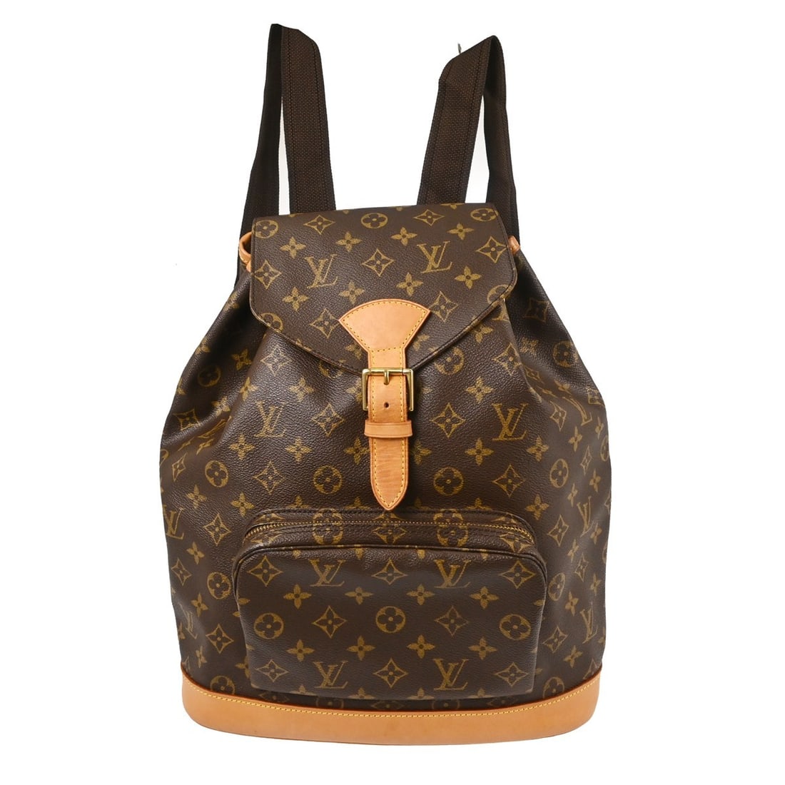 Louis Vuitton Montsouris GM Monogram Canvas Backpack M51135: Louis Vuitton Montsouris GM Monogram Canvas Backpack M51135 Vintage Louis Vuitton Montsouris GM backpack in brown monogram canvas with leather trim and a buckle drawstring closure. This unisex bag fea