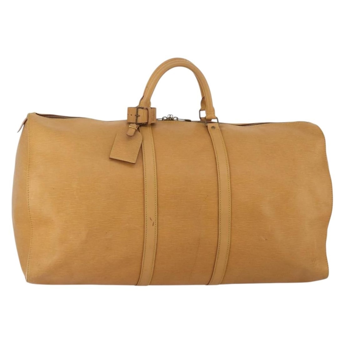 Louis Vuitton M42948 Keepall 60 Epi Leather Boston Bag Brown: Louis Vuitton M42948 Keepall 60 Epi Leather Boston Bag Brown Louis Vuitton Keepall 60 Boston bag in brown Zipangu Gold Epi leather. This heavily used bag includes a name tag and Powanie. Condition not
