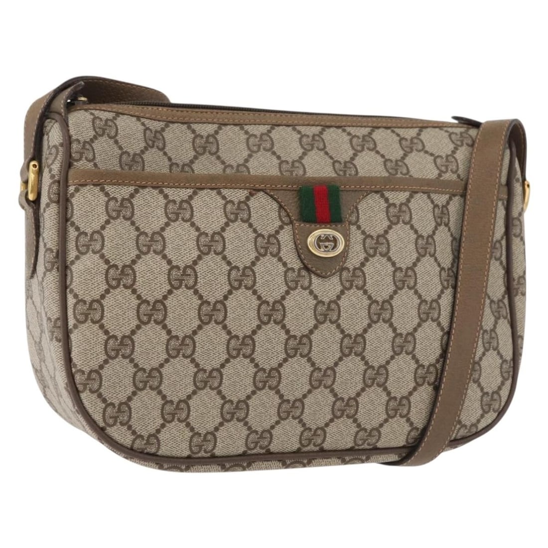Gucci 89 02 077 Sherry Line GG Supreme PVC Shoulder Bag Beige Gold: Gucci 89 02 077 Sherry Line GG Supreme PVC Shoulder Bag Beige Gold Vintage Gucci shoulder bag from the GG Supreme Web Sherry Line in beige and gold PVC leather with GG canvas. This women's shoulder ba