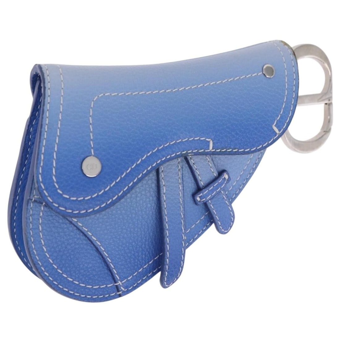 Christian Dior leather pouch in blue with silver tone dust bag: Christian Dior leather pouch in blue with silver tone dust bag Christian Dior Saddle pouch crafted in blue and silver leather. This women's pouch includes a dust bag and is made in Italy. Condition is