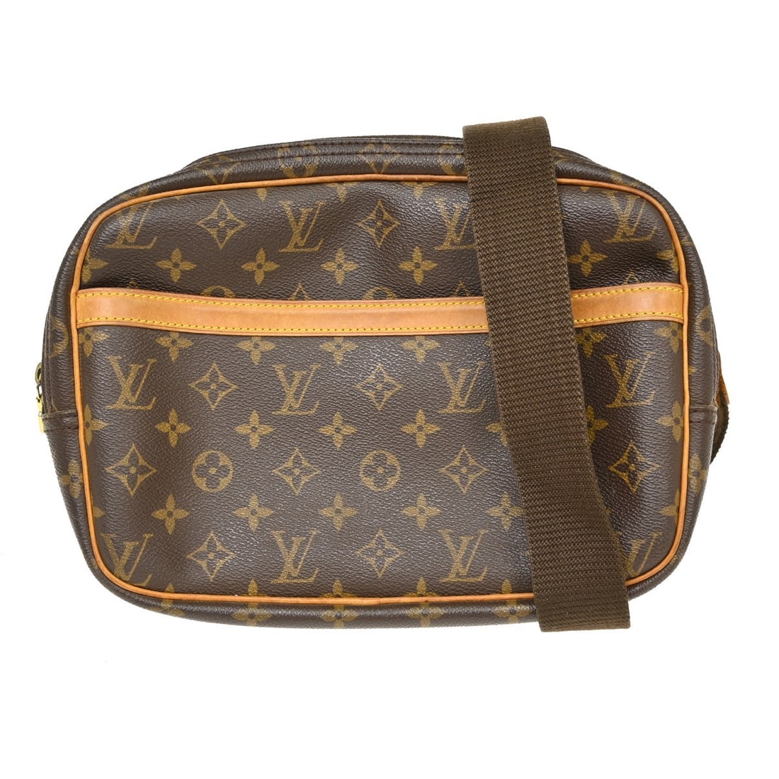 Louis Vuitton Reporter PM Monogram Crossbody Shoulder Bag M45254: Louis Vuitton Reporter PM Monogram Crossbody Shoulder Bag M45254 Vintage Louis Vuitton Reporter PM messenger shoulder bag in brown Monogram canvas with leather trim. This small bag features a zip clos