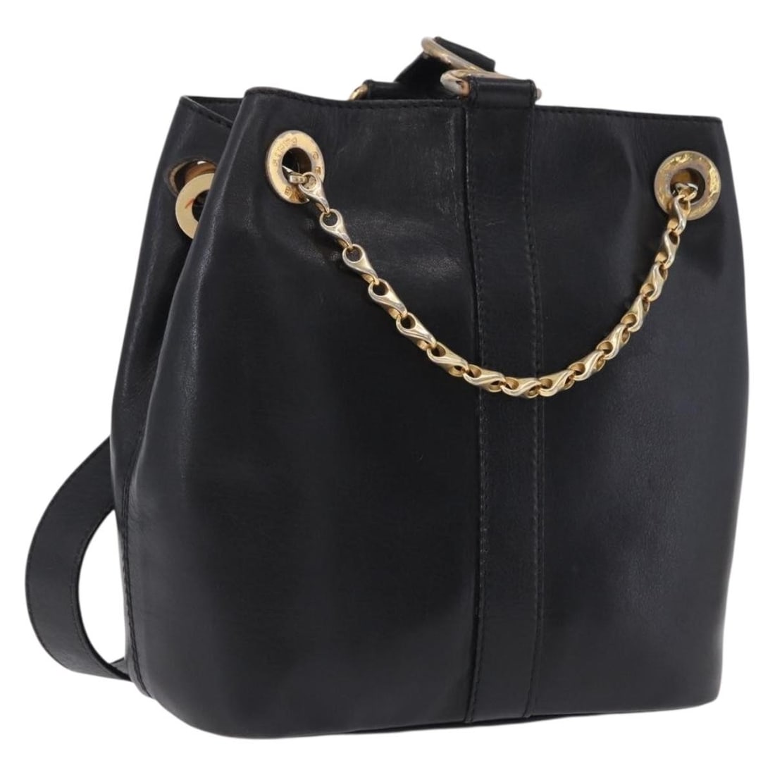 CELINE black leather shoulder bag with gold tone hardware: CELINE black leather shoulder bag with gold tone hardware Authentic CELINE shoulder bag in black leather with gold-tone accents. Made in Italy, this women's bag features a compact silhouette and an 18
