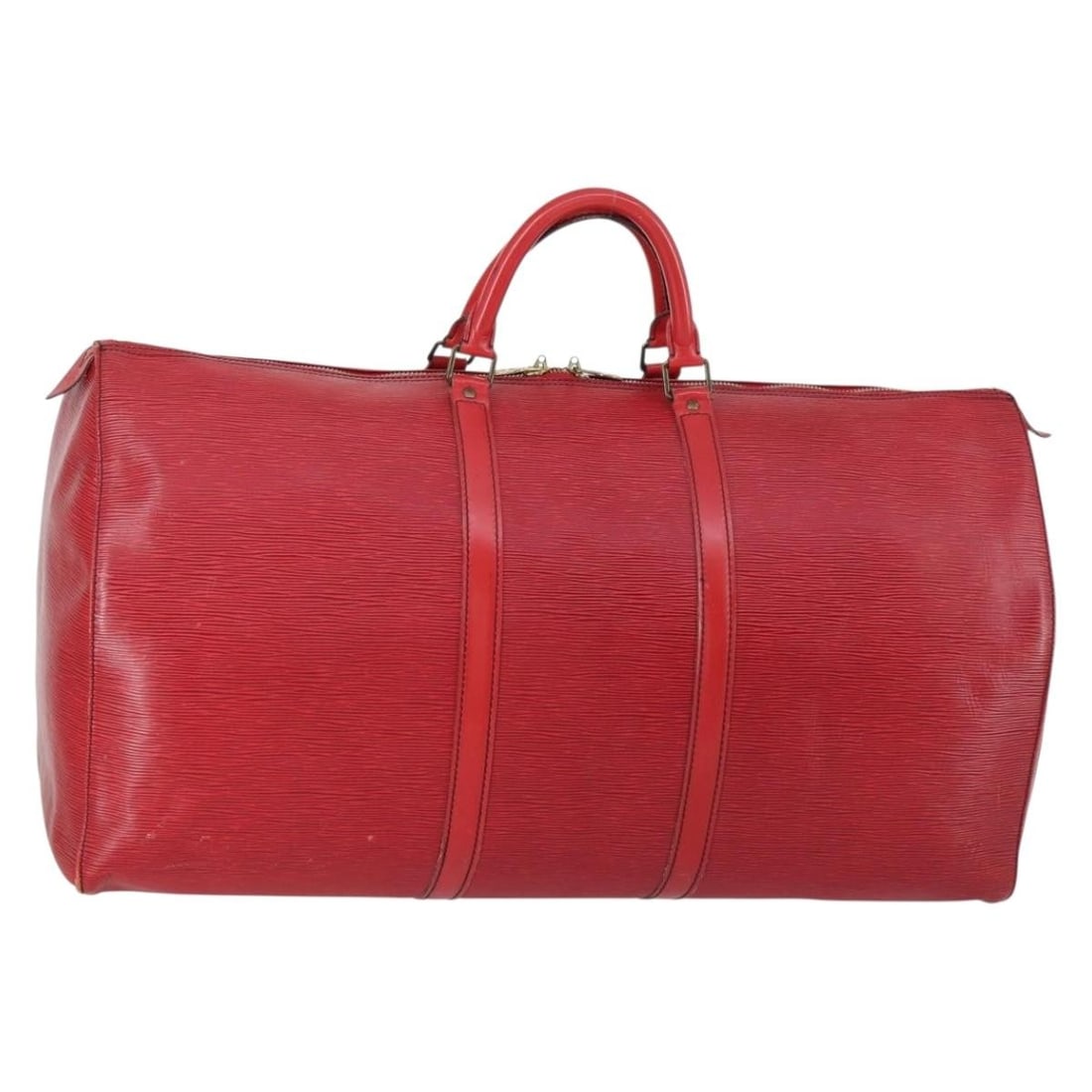 Louis Vuitton Keepall 60 Epi Leather Boston Bag Red M42947: Louis Vuitton Keepall 60 Epi Leather Boston Bag Red M42947 Louis Vuitton Keepall 60 Boston bag in red Epi leather. This women's travel bag includes a name tag and Powanie. Made in France, it shows hea