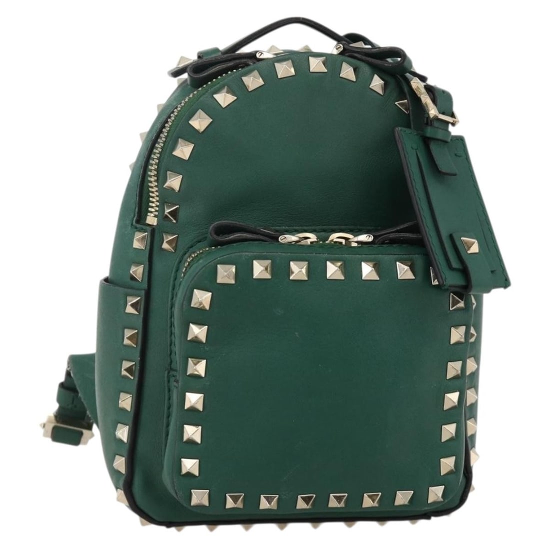 Valentino Leather Backpack Green with Gold Rockstud Accents: Valentino Leather Backpack Green with Gold Rockstud Accents Valentino Rock Studs backpack in green leather with gold-tone detailing. This women's backpack is made in Italy and is offered with the item