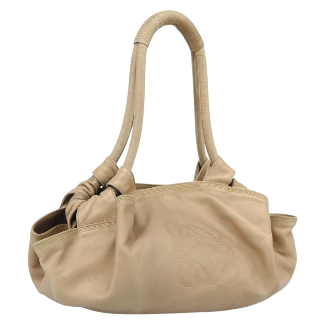 LOEWE Nappa Aire Leather Handbag in Gold Anagram: LOEWE Nappa Aire Leather Handbag in Gold Anagram LOEWE Nappa Aire Anagram handbag in gold leather, made in Spain. This women's handbag is offered as the item shown only; item box and dust bag are not 