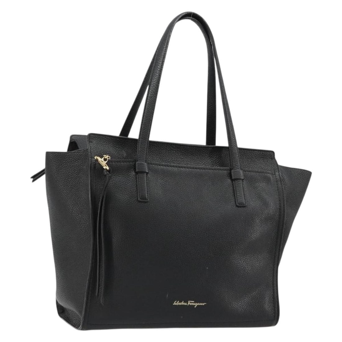 Salvatore Ferragamo Gancini Black Leather Tote Bag Gold Tone: Salvatore Ferragamo Gancini Black Leather Tote Bag Gold Tone Salvatore Ferragamo Gancini tote bag in black leather with gold-tone accents, made in Italy. This women's tote is offered without the origi