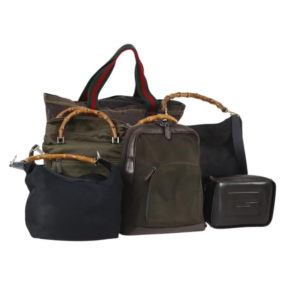 Gucci Sherry Web Bamboo Shoulder Bag 6 Piece Bundle Beige Black: Gucci Sherry Web Bamboo Shoulder Bag 6 Piece Bundle Beige Black Gucci Bamboo Web Sherry Line shoulder bag in beige, black, and khaki. It comes with a dust bag and shoulder strap, was made in Italy, an