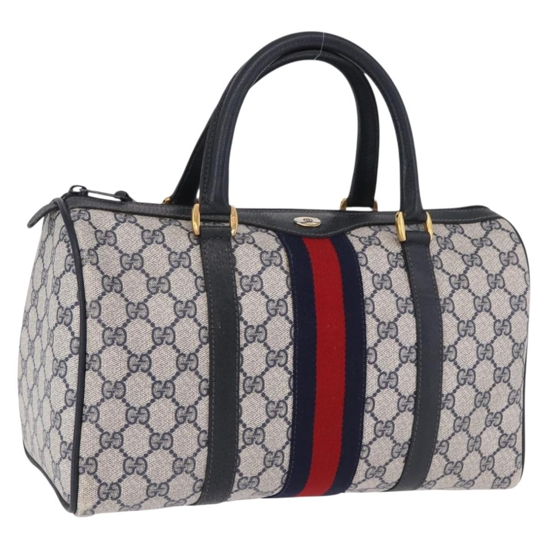 Gucci 24 02 006 GG Supreme Sherry Line PVC Handbag Navy Gold (1 of 18)