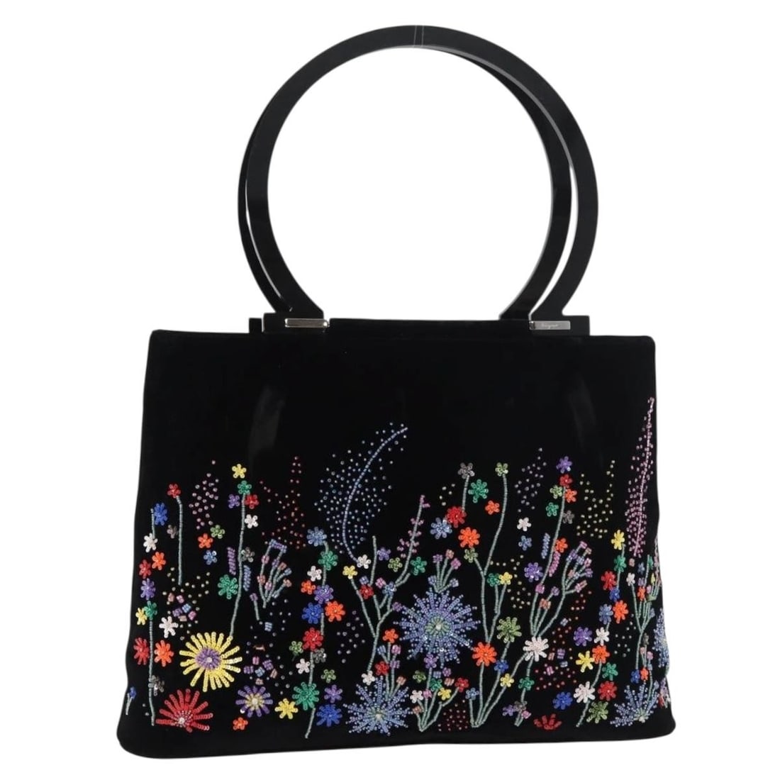 Salvatore Ferragamo Black Silver Velor Women's Tote Bag Italy: Salvatore Ferragamo Black Silver Velor Women's Tote Bag Italy Salvatore Ferragamo tote bag in black and silver velor, made in Italy. This women's bag has a structured everyday silhouette with dual han