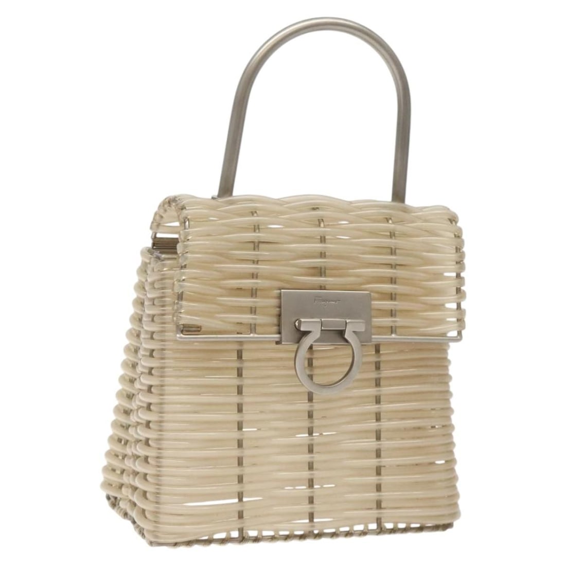Clear Silver Vinyl Hand Bag Salvatore Ferragamo Gancini: Clear Silver Vinyl Hand Bag Salvatore Ferragamo Gancini Salvatore Ferragamo Gancini handbag in clear and silver vinyl. This women's handbag was made in Italy and includes only the item shown, with no 