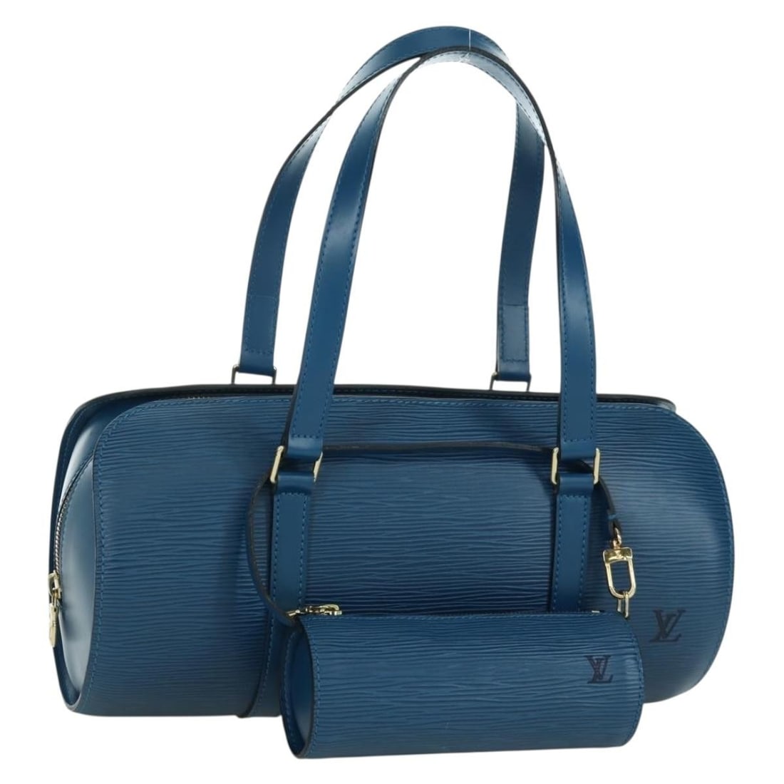 Louis Vuitton Soufflot M52225 Blue Epi Leather Handbag: Louis Vuitton Soufflot M52225 Blue Epi Leather Handbag Louis Vuitton Soufflot handbag in blue Epi leather. This women's bag includes a dust bag and pouch. Condition is ranked B, showing reasonable wea