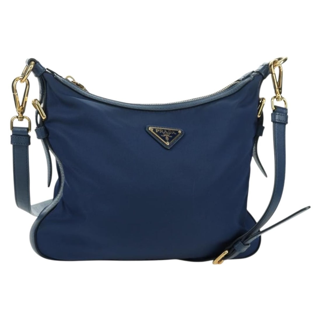 Prada Blue Nylon and Leather Women's Shoulder Bag with Gold Accents (1 of 18)